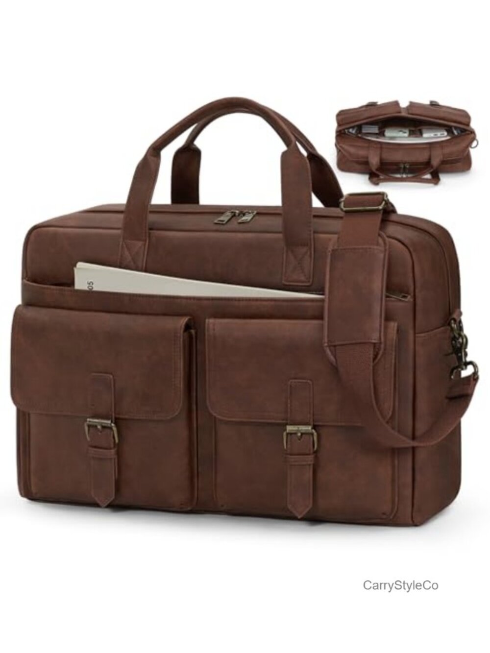 16 Inch Leather Laptop Messenger Bag for Men Vintage Work Briefcase